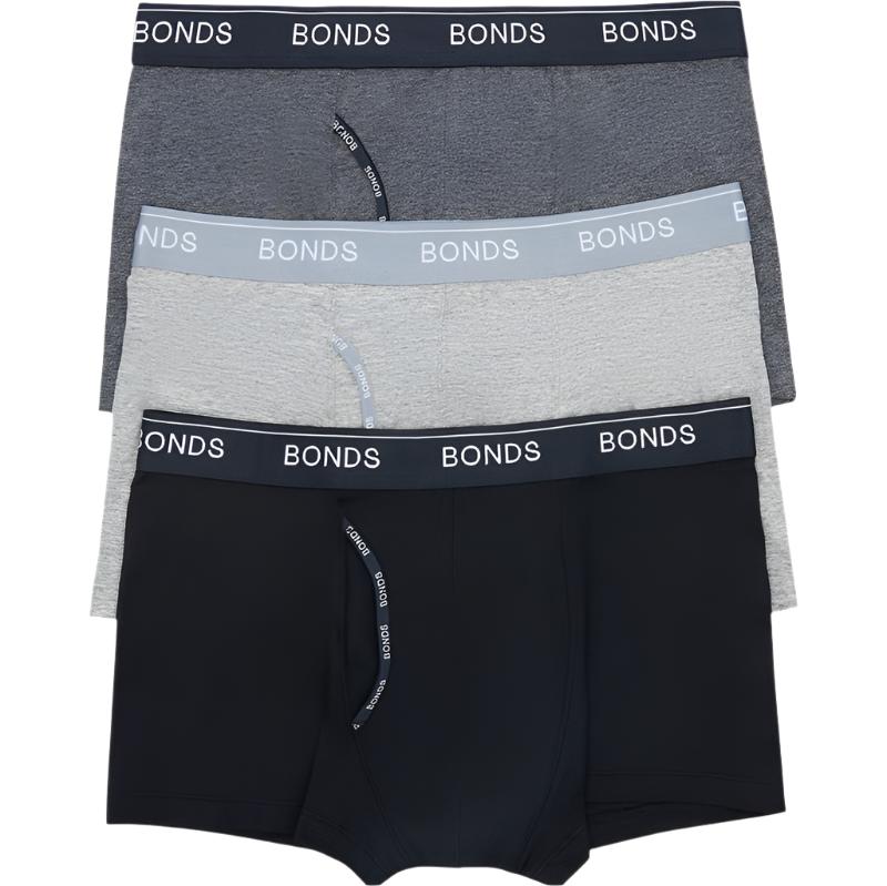 Bonds Men's Underwear Guyfront Trunk 3 Pack - Grey & Charcoal & Blk