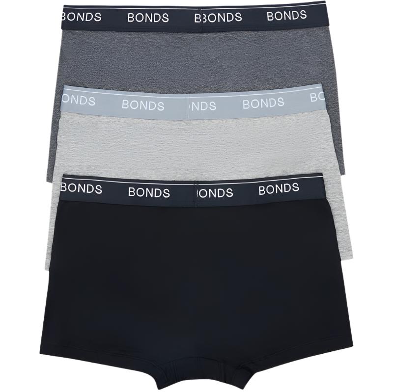 Bonds Men's Underwear Guyfront Trunk 3 Pack - Grey & Charcoal & Blk