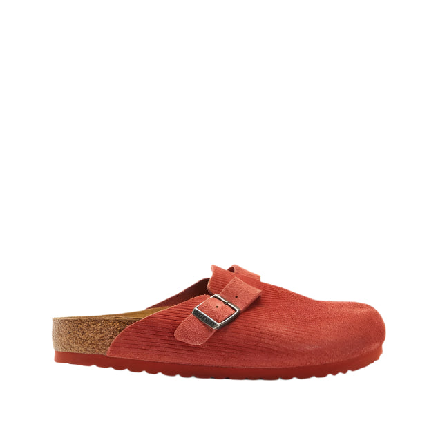 Birkenstock Unisex Regular Fit Boston Corduroy Embossed Suede Leather Clogs - Sienna Red