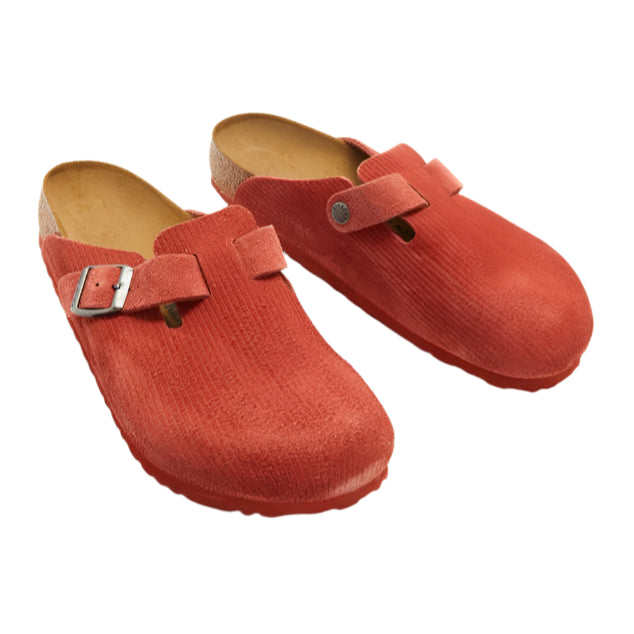 Birkenstock Unisex Regular Fit Boston Corduroy Embossed Suede Leather Clogs - Sienna Red