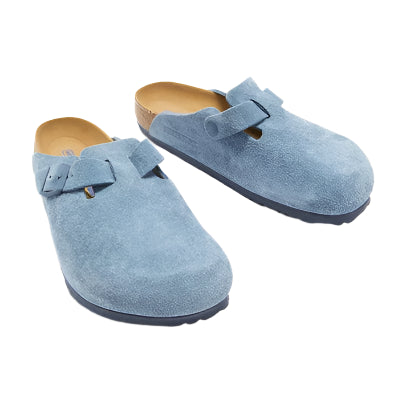 Birkenstock Unisex Regular Fit Boston Soft Footbed Suede Leather Clogs - Elemental Blue