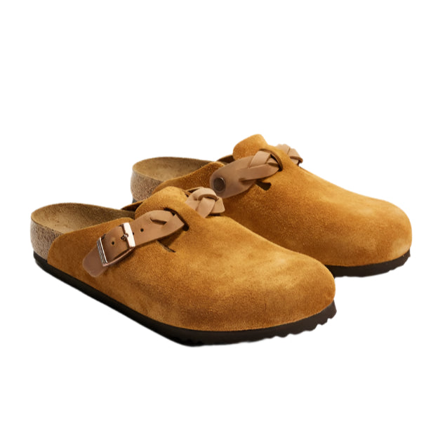 Birkenstock Unisex Regular Fit Boston Braided Suede Leather Clogs - Mink