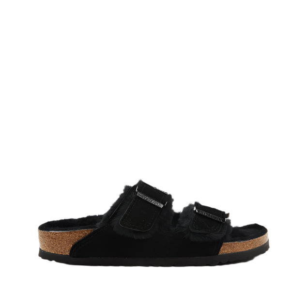 Birkenstock Unisex Narrow Fit Arizona Shearling Suede Leather Sandals - Black