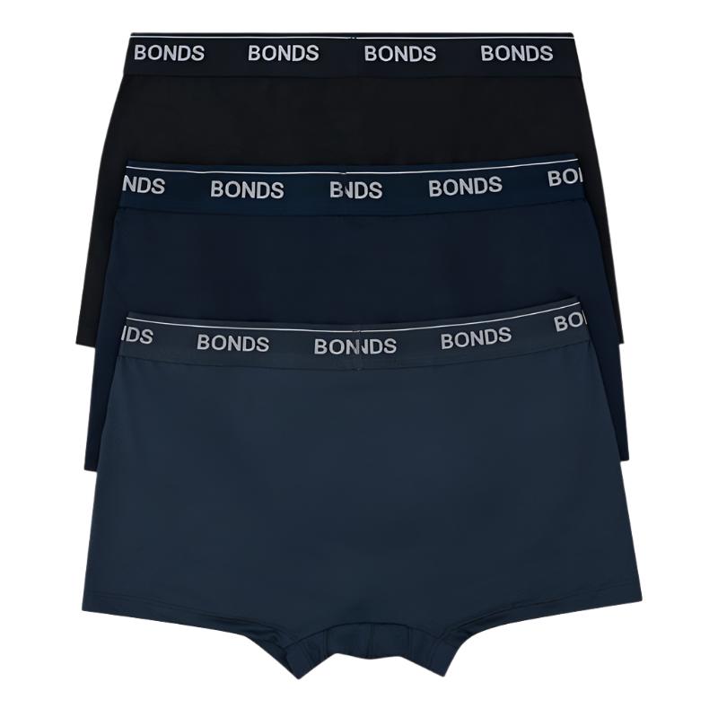 Bonds Men's Underwear Microfibre Guyfront Trunk 3 Pack - Black/Navy/Harpoon