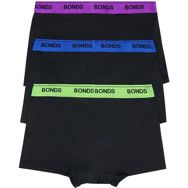 Bonds Men's Underwear Microfibre Guyfront Trunk 3 Pack - Black/ Amethyst Glow/ Neon Lime/ Kosciusko