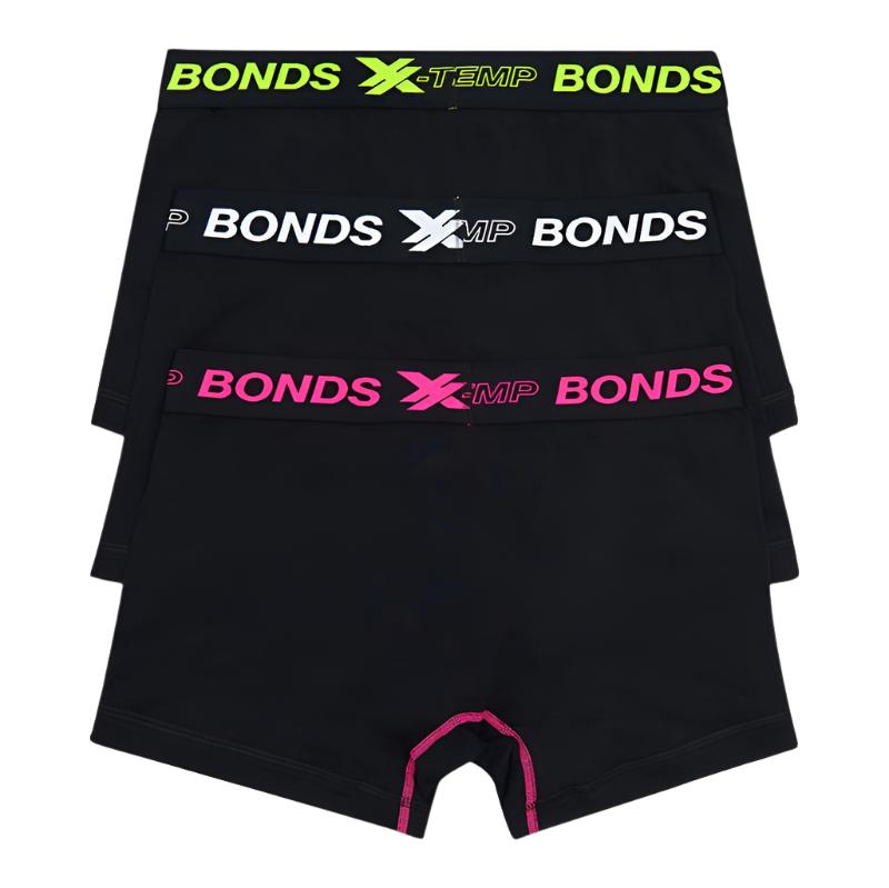 Bonds Men's Underwear X-temp Trunk 3 Pack - Albertine Pink /White /Neo Citru with Black