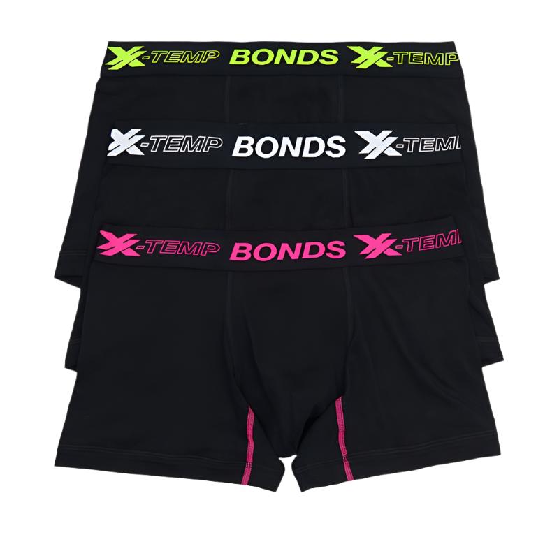 Bonds Men's Underwear X-temp Trunk 3 Pack - Albertine Pink /White /Neo Citru with Black