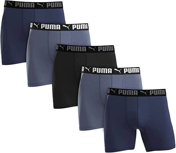 PUMA Mens Boxer Brief Performance Sport Luxe Underwear, 5-Pack - Blue/Black/Grey