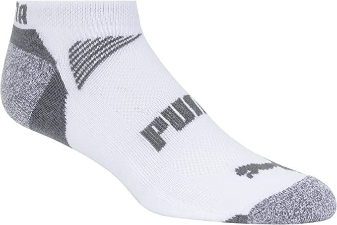 Puma Men's Low Cut 8 Pack Sport Socks, Moisture Control, Arch Support Men's Shoe Size 12-16 - White/Steel Grey