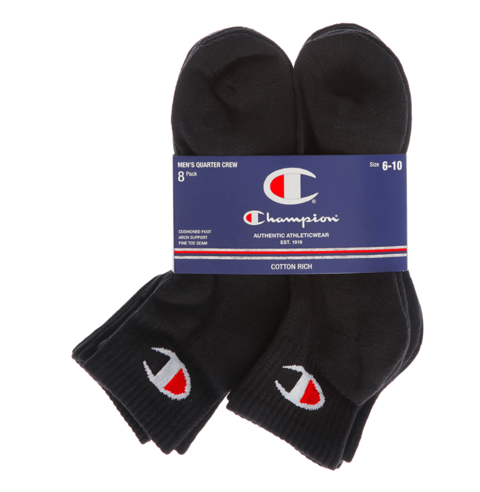 Champion Men's Quarter Black Socks 8 pack.