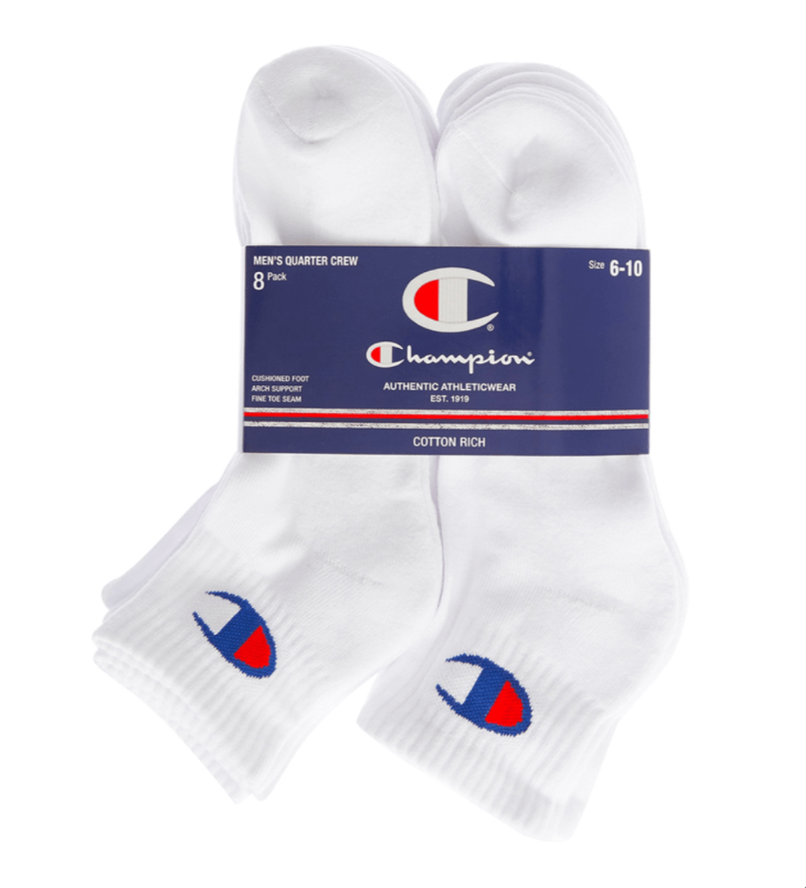 Champion Men's Quarter White Socks 8 pack.