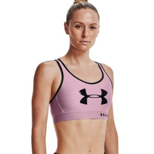 Under Armour Women's Armour Mid Keyhole Graphic Sports Bra - Mauve Pink/Black